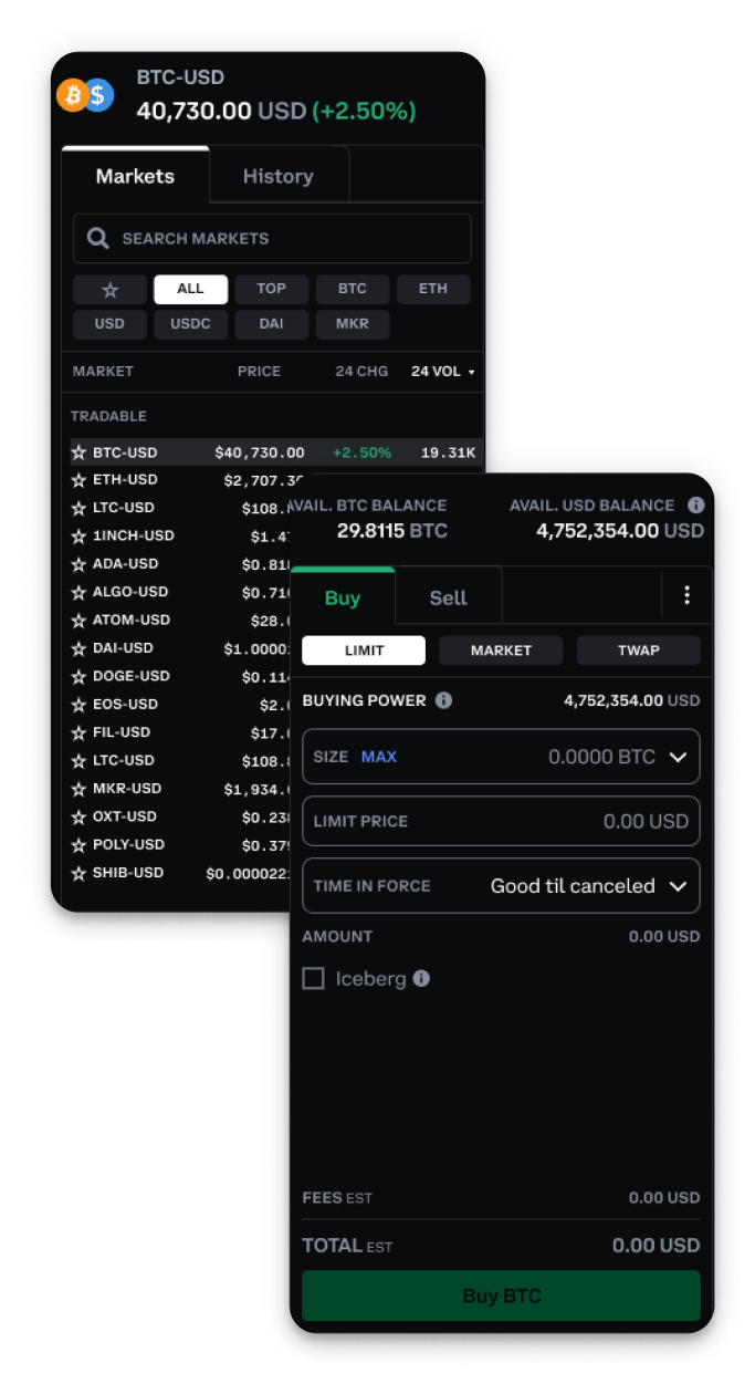 Image demonstrating the interface of the trade flow.